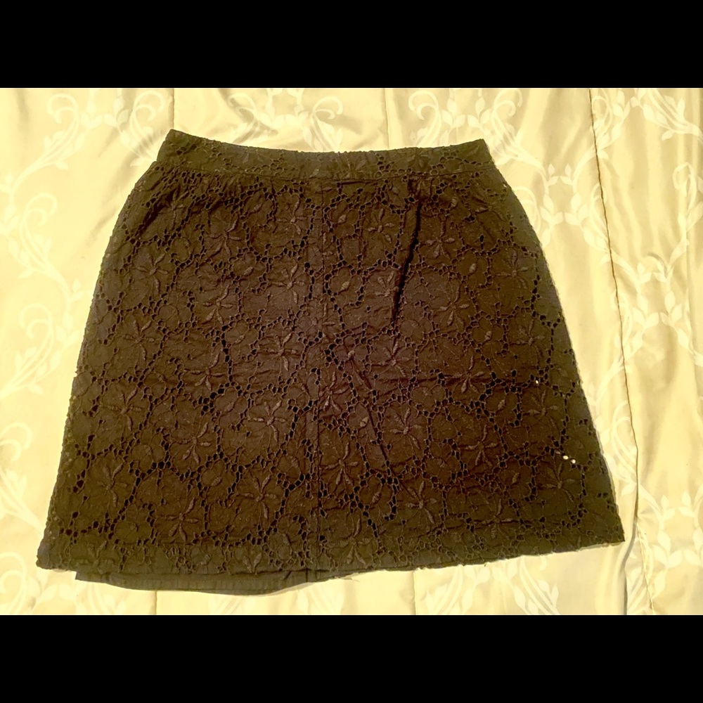 LOFT A-Line Black Eyelet skirt, Size 0 Regular